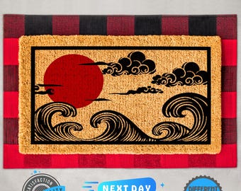 Japanese Wave Coir Doormat, Zen Decor, Housewarming Gift