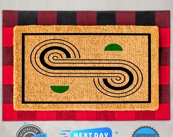 Mid Century Modern Coir Doormat, Abstract Geometric Design