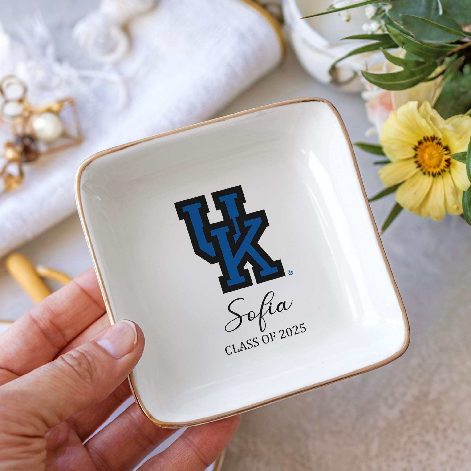 Custom College Logo Trinket Dish, Personalized Gift, Graduation Gift, Class of 2025, Gift for Friend, University Ring Dish, Graduation 2025