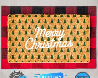 Merry Christmas Doormat, Christmas Decor, Holiday Doormat, Holiday Decor, New Home Decor, Unique Gift, Front Door Mat, Christmas Tree Mat