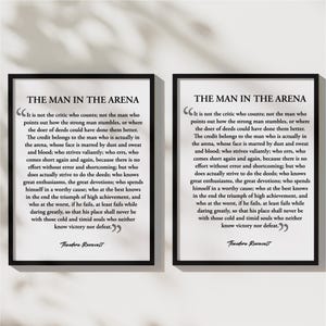 The Man In The Arena Wall Art, Home Wall Art, Speech Wall Art, Motivational Art, Inspirational Prints, Living Room Decor, Wall Decor