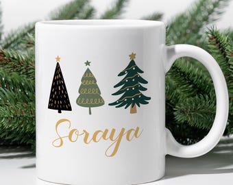 Custom Name Christmas Tree Mug, Coffee Mug, Personalized Coffee Mug, Christmas Mug, Hot Chocolate Mug, Holiday Gift, Christmas Gift, Tea Mug