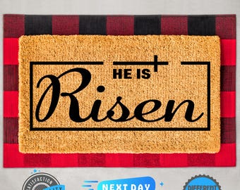 He Is Risen Doormat, Christian Gift, Easter Gift, Easter Doormat, Coir Doormat, Outdoor Mat, Front Door Decor, Easter Decor, Porch Decor