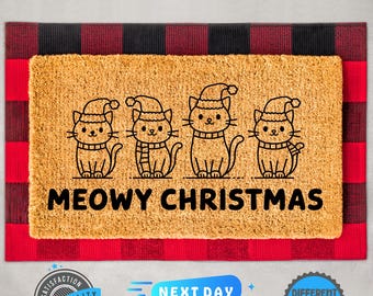 Meowy Christmas Doormat, Holiday Doormat, Cat Doormat, Front Door Mat, Christmas Doormat, Christmas Gift, Housewarming Gift, Unique Gift
