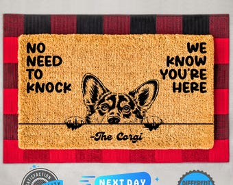 Funny Corgi Doormat, 'No Need To Knock' Entry Mat, Dog Lover Gift