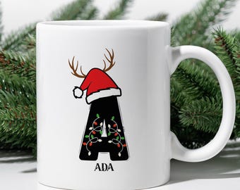 Personalized Name Mug, Custom Initial Mug, Santa Mug, Monogrammed Coffee Mug, Personalized Gift,  Christmas Gift, Holiday Gift, Letter Mug