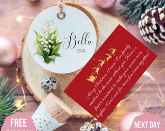Personalized Birth Flower Ornament, Name Ornament, Christmas Ornament, Christmas Gift, Holiday Ornament, Birth Flower Gift, Birth Month Gift