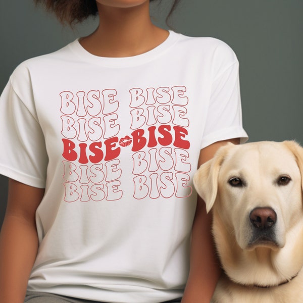 Bise Bise, "Kiss Kiss" Women's T-Shirt, French Saying in Retro Style, Cute Tee, Girlfriend Gift, Perfect for Her, Chic & Unique Gift For Her