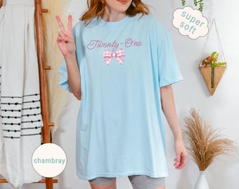 21st Birthday Shirt: Pink Coquette Gingham Bow Tee