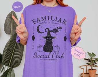 Witch Cat T-Shirt, Halloween Mystical Familiar Design