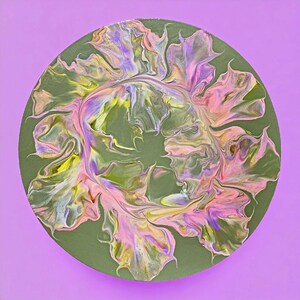 Fluid Art Round Canvas: Pastel Abstract Painting, Nursery Wall Decor