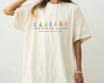 Sailboat Flagship Print T-shirt: Adult Unisex Coastal Tee WITH Sail Print