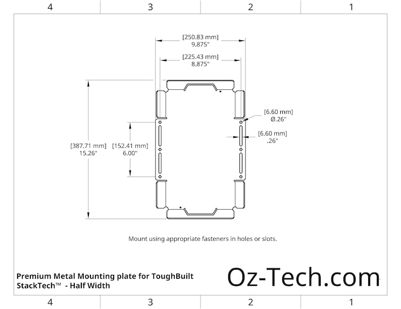 Dimensinos of half width mounting plate for toughbuilt stacktech