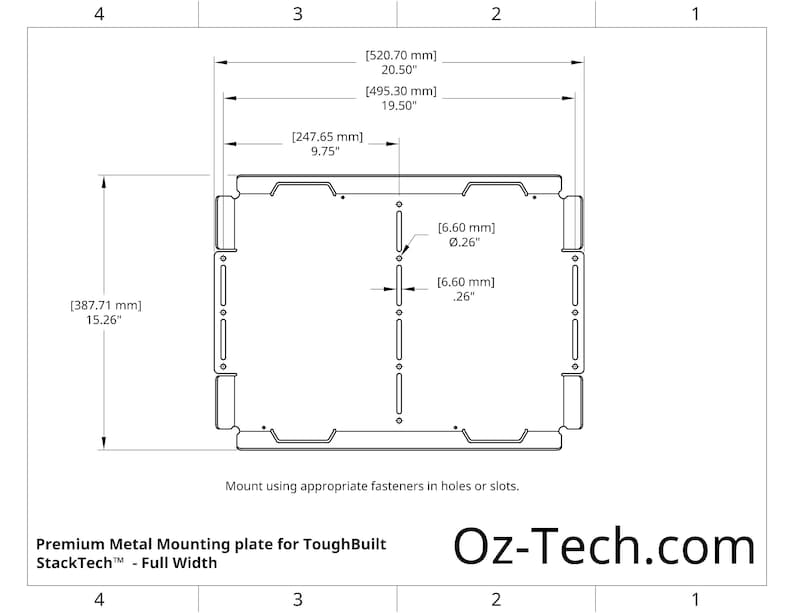 Dimensions of full width mounting plate for toughbuilt stacktech
