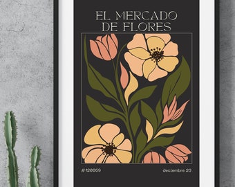 El Mercado De Las Flores - ONE PRINT #120869 - Art latin abstrait, décoration murale esthétique, art maison tendance, impression botanique, téléchargement numérique
