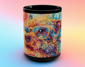 Trippy Hipster Hundebecher - Bunte Psychedelische Hundetasse - Funky Abstrakte Kunst Keramik Kaffeetasse, 15 Unzen