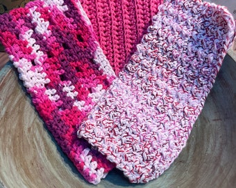 Crochet Dishcloths Set of 3 - Pink