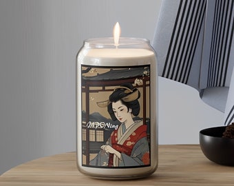 Japanese aesthetic scented candle 13.75oz | soy way blend modern candle label japanese art japanese gifts ukiyoe