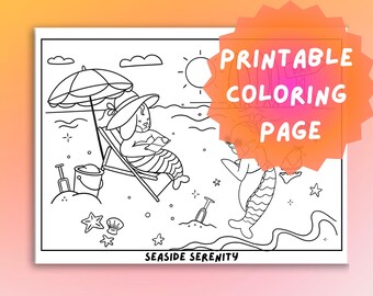Mermaid Cove Coloring Book: Free Digital Coloring Page - Seaside Serenity Mermaid Printable Coloring Sheet for Girls, Digital Download PDF