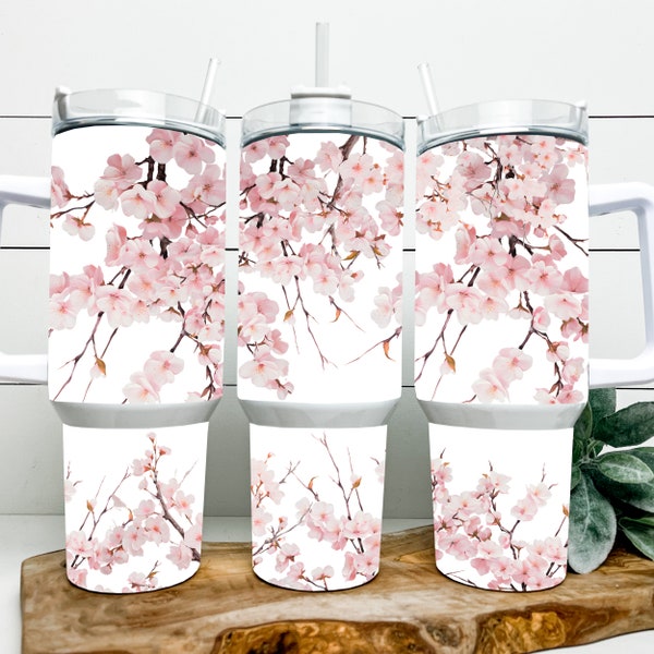 40 oz Pink Cherry Blossom Tumbler PNG Sublimation Design Download, Tumbler Wrap PNG, 40 oz Tumbler Designs, Digital Download