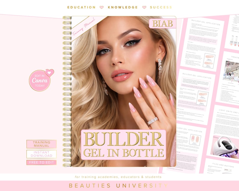 BIAB Builder Gel Training Manual, Editable Nail Course (Canva)
