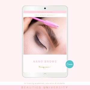 Manual de capacitación de Nano Brows: Guía editable para estudiantes de Canva (descarga digital)