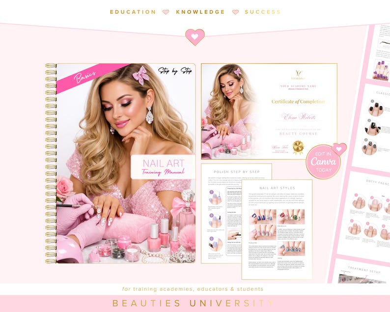 Nail Art Training Manuals, Nail Artist Guides, Certificates, Nails Course, Basic, Intermediate, Advanced, Edit in Canva