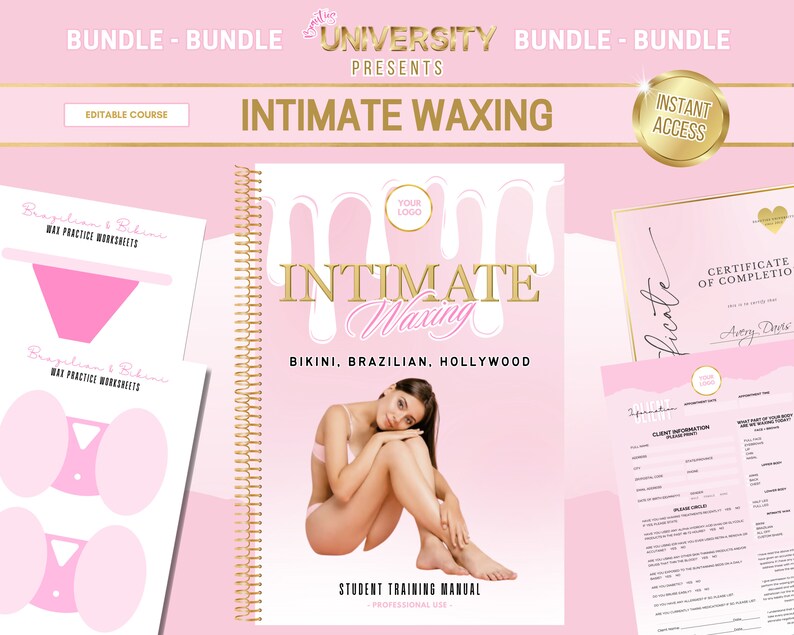 Editable Waxing Training Manuals, Waxing Tutor Bundle, Waxing Course, Face, Body, Brazilian, Bikini, Hollywood, Edit in Canva