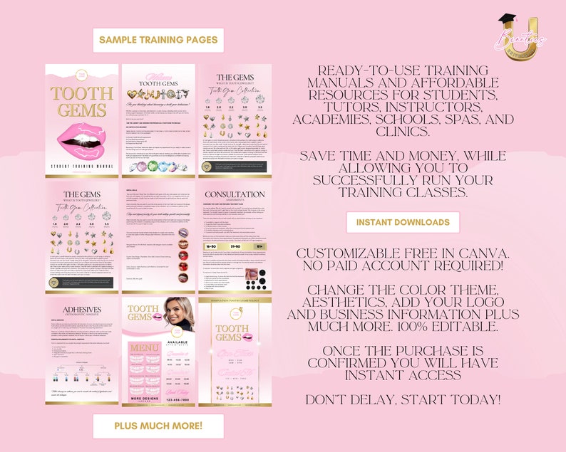 Tooth Gems Training Manual, Certificate, Tooth Gems Flyers, Tooth Gems Tutor Course, Tooth Gems Consent, Tooth Gems Designs, Edit in Canva