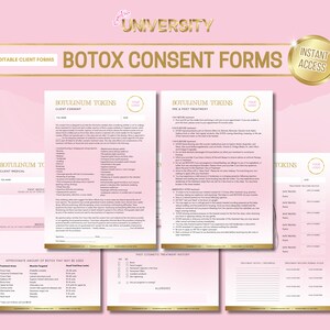 Botox Consent Forms, Neurotoxins Consultation Pack, Aesthetics Clinic Documents, Pink, White, Gold, Edit in Canva