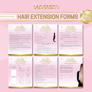Formulaires de consentement pour les extensions de cheveux, consultation en extensions de cheveux, accord, acompte, commande, salon de coiffure, modifier sur Canva