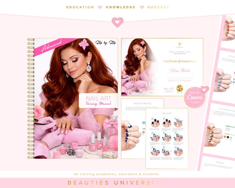 Nail Art Training Manuals, Nail Artist Guides, Certificates, Nails Course, Basic, Intermediate, Advanced, Edit in Canva