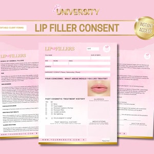 Lip Fillers Consent Forms, Lip Injections Consultation, Lip Filler Documents, Edit in Canva