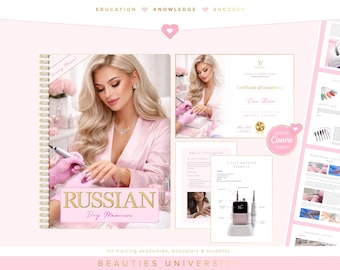 Russian Manicure Training Manual, Editable Canva Templates