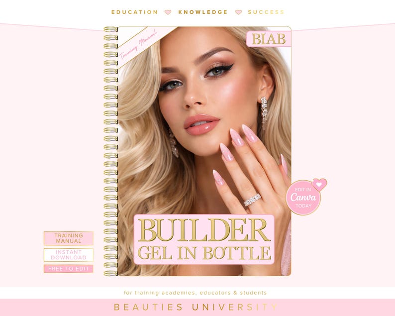 BIAB Builder Gel Training Manual, Editable Nail Course (Canva)