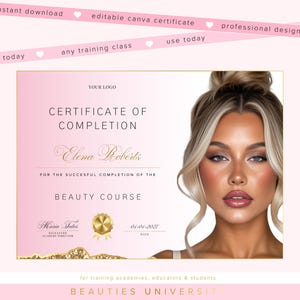 Beauty Aesthetics Training Certificate of Completion Diploma Template for Any Class  | Edit in Canva