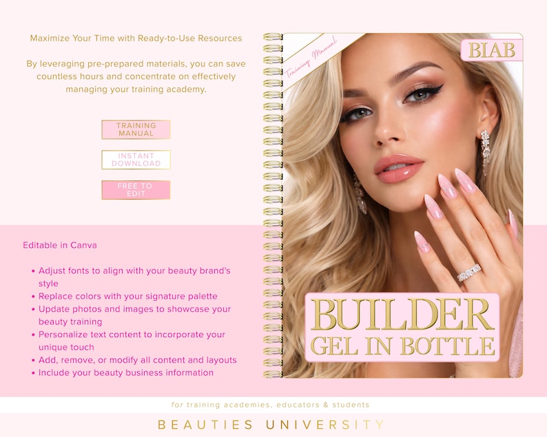 BIAB Builder Gel Training Manual, Editable Nail Course (Canva)