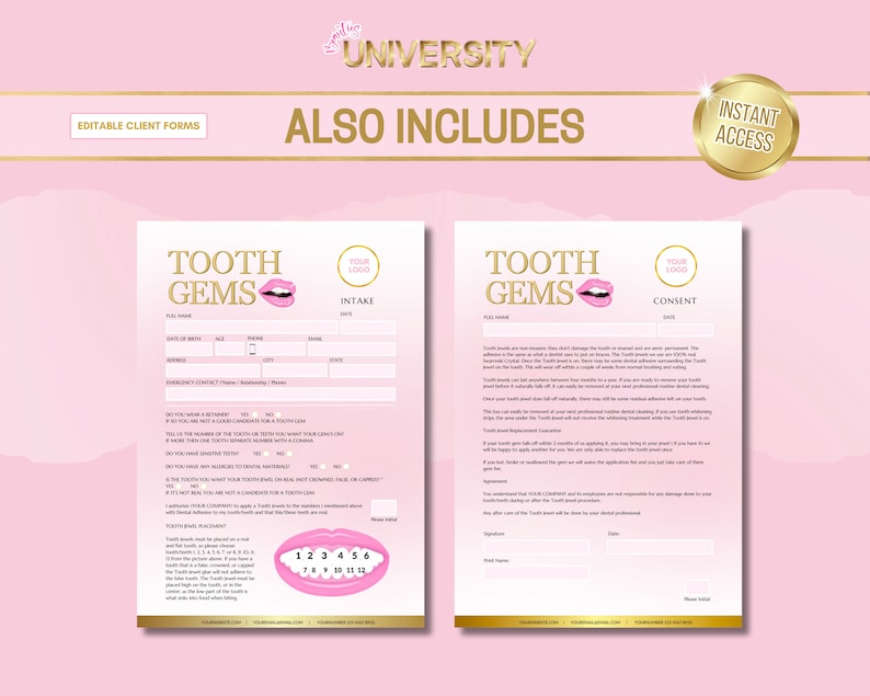 Tooth Gems Training Manual, Certificate, Tooth Gems Flyers, Tooth Gems Tutor Course, Tooth Gems Consent, Tooth Gems Designs, Edit in Canva