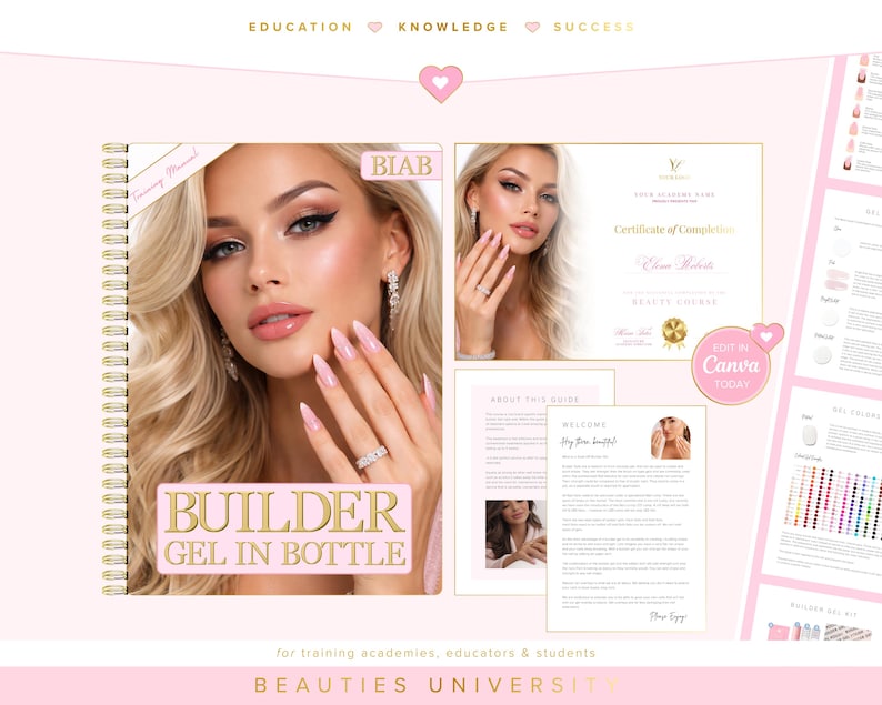 BIAB Builder Gel Training Manual, Editable Nail Course (Canva)