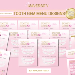 Dents gemmes, Cartes dentaires gemmes, Idées de gemmes dentaires, Concepts de conception de gemmes dentaires, Impression, Créez le vôtre, Menus de gemmes dentaires, Modifier dans Canva