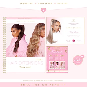 Trainingshandleiding hairextensions, certificaat en prijslijstsjabloon | Bewerken in canvas