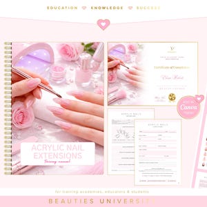 Manual de capacitación en uñas acrílicas, certificado editable, curso de Canva