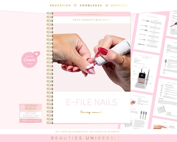 E-File Nails Training Manual, Editable Course, Canva Template