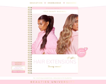 Manual de capacitación en extensiones de cabello / Curso de peluquería / Edición en Canva