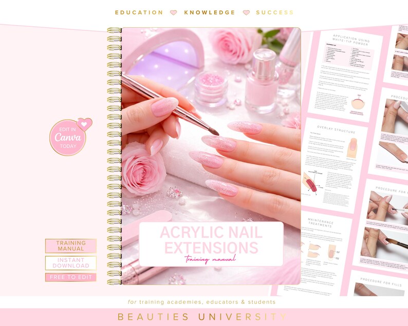 Acrylic Nails Training Manual, Editable Certificate, Canva Course