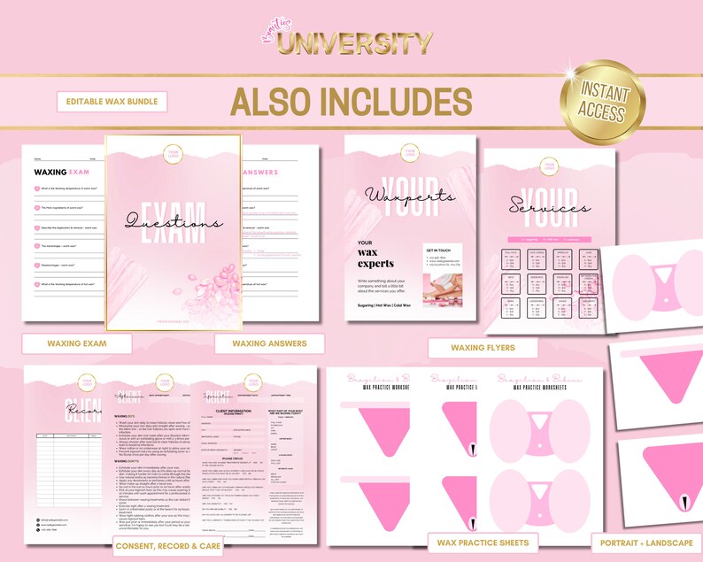 Editable Waxing Training Manuals, Waxing Tutor Bundle, Waxing Course, Face, Body, Brazilian, Bikini, Hollywood, Edit in Canva