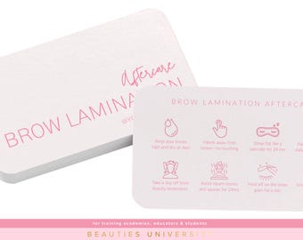 Tarjeta de cuidados posteriores a la laminación de cejas, tarjeta de visita redondeada para cejas / Plantillas de esteticista / Editar en Canva