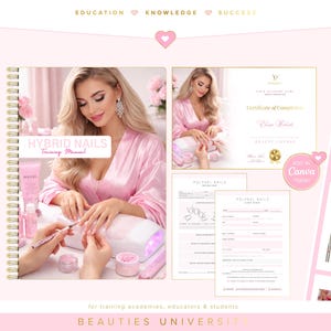 Trainingshandleiding hybride nagels | Polygel, acrylgel | Certificaten | Bewerkbare canvassjablonen
