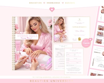 Hybrid Nails Training Manual | Poly Gel , Acrygel | Certificates | Editable Canva Templates