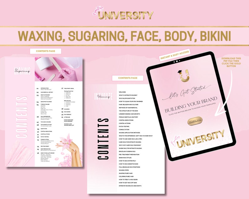 Editable Waxing Training Manuals, Waxing Tutor Bundle, Waxing Course, Face, Body, Brazilian, Bikini, Hollywood, Edit in Canva